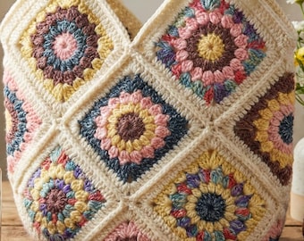 Daisy Granny Square Crochet Tote Bag Pattern, Beginner Flower Bag Tutorial (PDF Download)