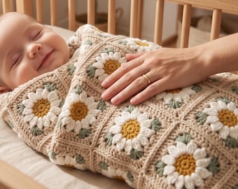 Modèle de couverture au crochet Daisy Grandma Square | Tutoriel pour débutants (téléchargement PDF)