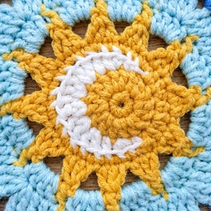 Wzór szydełkowy na kwadratowy wzór „Niebiański Babci” | Zestaw „Słońce i Księżyc” (cyfrowy plik PDF)
