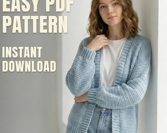 Patron PDF facile de gilet au crochet | Pull épais et oversize | Idéal pour débutants | Téléchargement instantané