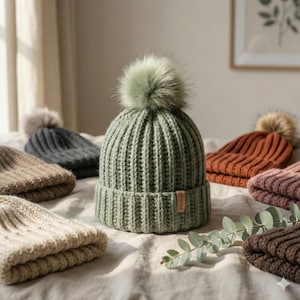 Crochet Ribbed Beanie Pattern | Beginner-Friendly Folded Brim Hat PDF | Optional Pom Pom | Instant Download