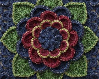 3D Floral Granny Square Crochet Pattern, Textured Flower Motif (PDF Download)