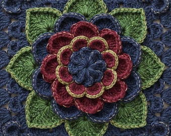 3D Floral Granny Square Crochet Pattern, Textured Flower Motif (PDF Download)