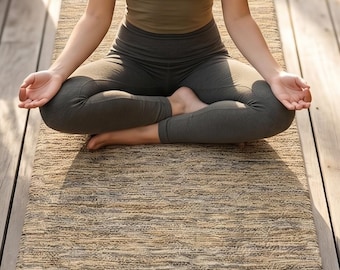 Tapis de yoga en coton tissé à la main, tapis antidérapant respectueux de l'environnement, support en latex naturel, tapis de méditation et de Pilates lavable