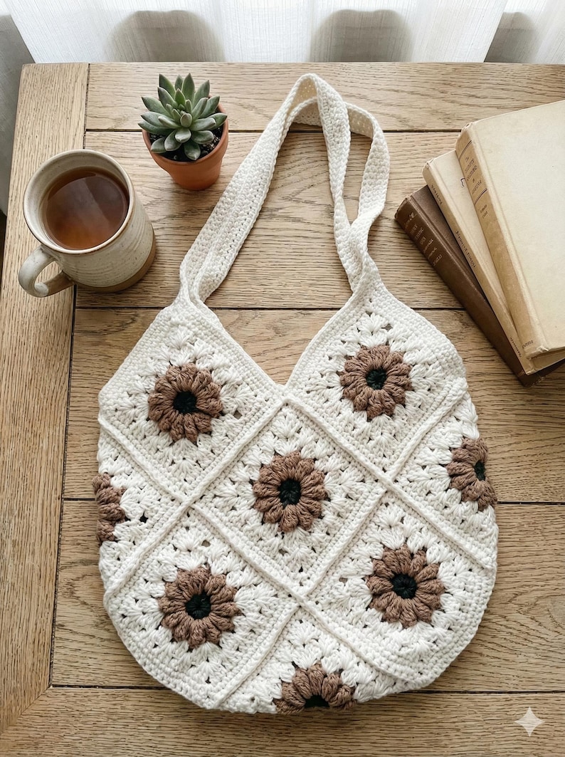 Handmade Crochet Granny Square Bag – Boho Floral Cotton Shoulder Purse image 6