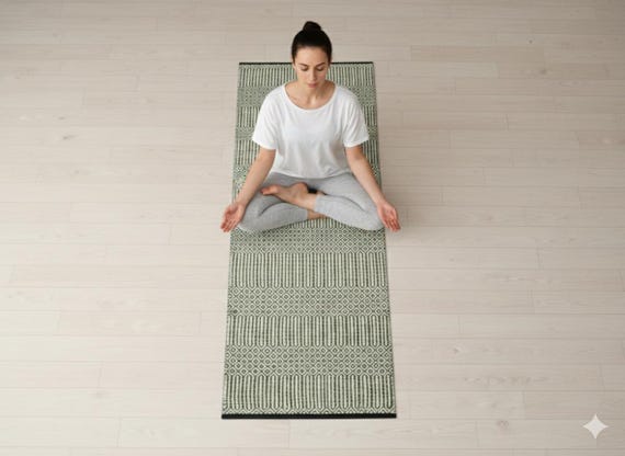 Handwoven Cotton Yoga Mat, Eco Friendly, Anti Slip, with Carry Bag & Strap