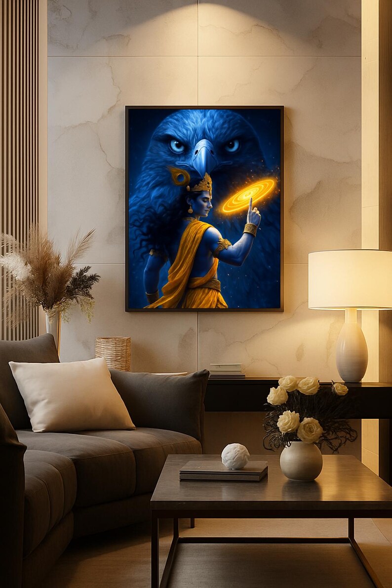 Lord Krishna Art Print | Sudarshan Chakra, Garuda (digital Download ...