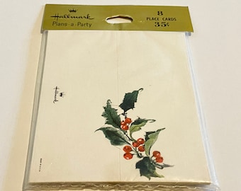 vintage set of 8 Christmas place cards, Hallmark, NOS, holly and berries