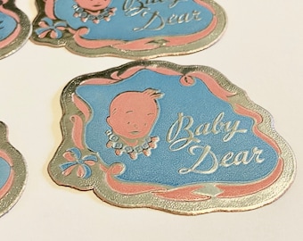 set of 6 vintage Baby Dear seals, unused, baby shower