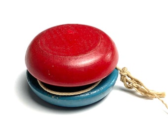 vintage wood yo-yo, red & blue