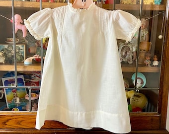 vintage 1960’s ivory baby dress, christening, baptism, 12 months, pin tucks, lace