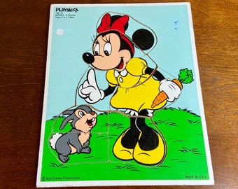 vintage Playskool Minnie Mouse wood tray puzzle, age 2-4, Walt Disney Prod, Thumper, 8 piece puzzle