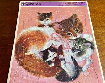 vintage Cuddly Cats frame tray puzzle, 1968, The Rainbow Works