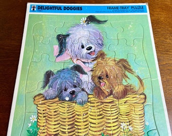 vintage Delightful Doggies frame tray puzzle, 1968, The Rainbow Works