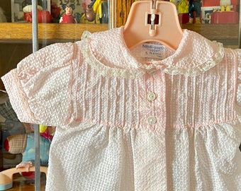 vintage pale pink baby blouse, handi-panti “topper” by alexis, 3 months, pintucks