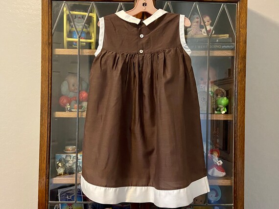 vintage coffee brown hand smocked girls dress, Po… - image 7