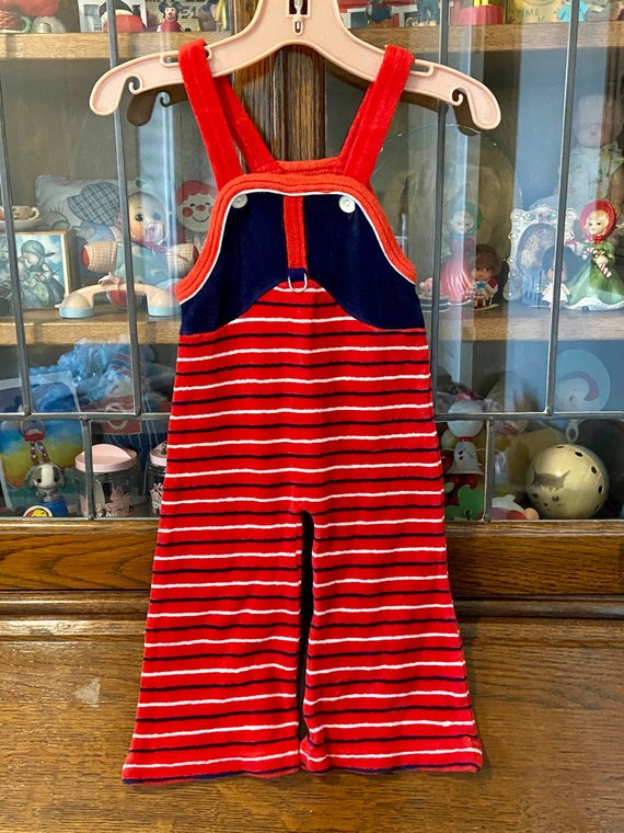 vintage baby overalls, bell bottoms, red white & b