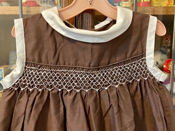 vintage coffee brown hand smocked girls dress, Po… - image 3