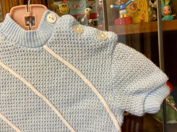 vintage baby sweater, baby blue, white piping, ne… - image 6