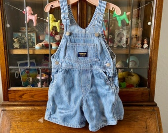 vintage 90’s Osh Kosh B’gosh striped denim overall shorts, 24 months