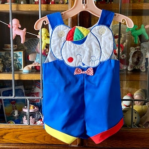 vintage baby romper, royal blue, elephant on bib, bow tie, 18 months