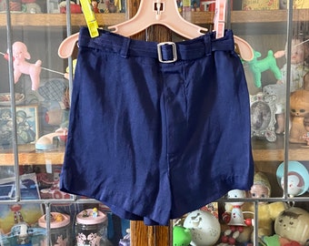 vintage boys dressy navy blue shorts with belt, 4-6 year old