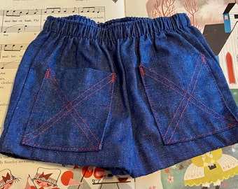 vintage Buster Brown denim baby shorts, 6-9 months, red stitching, baby girl or baby boy