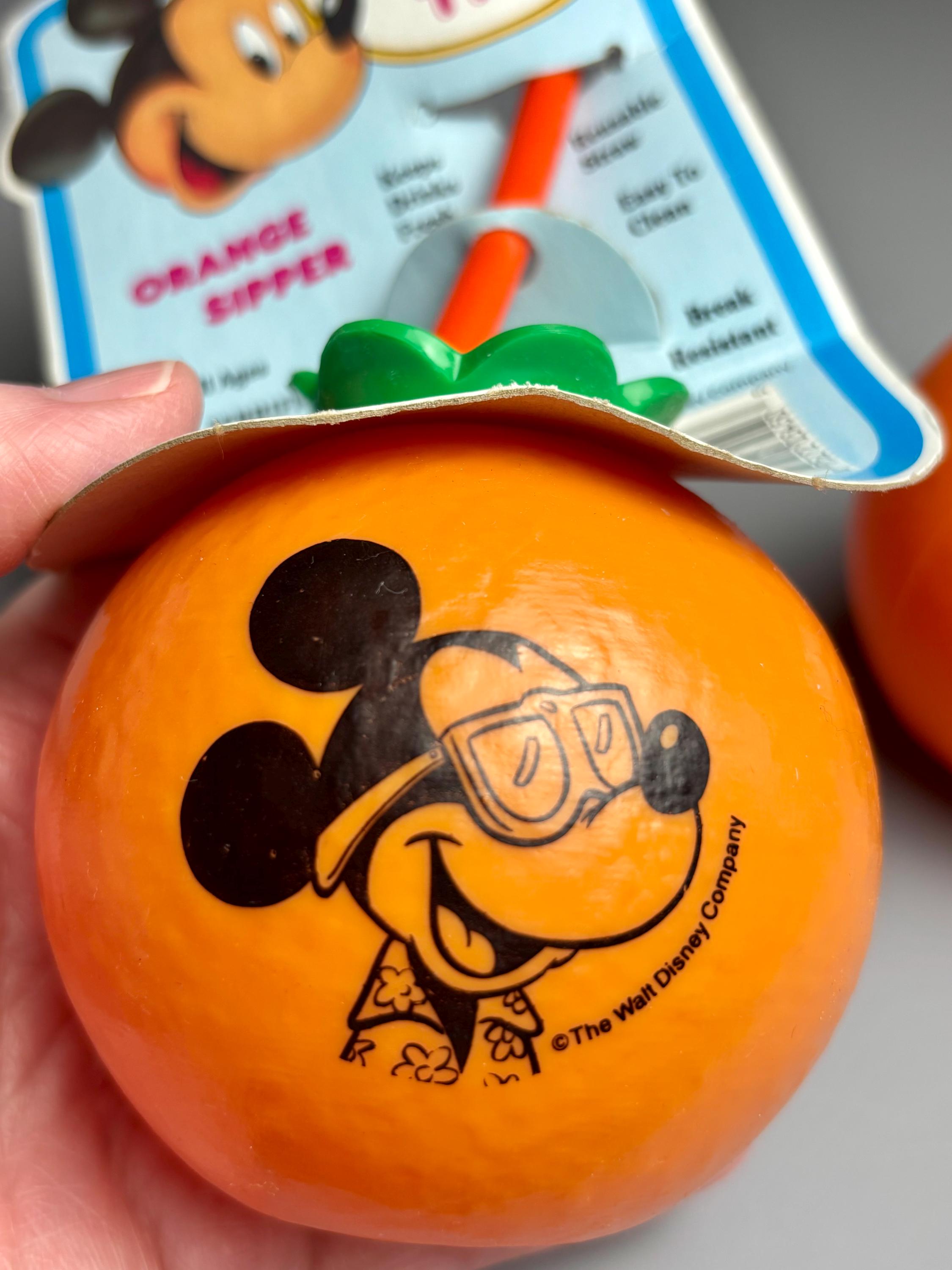 Vintage Mickey Mouse Orange Sipper, Set of 2, Walt Disney Co, 8 Oz