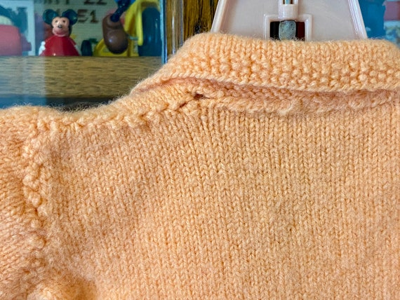vintage handmade knit baby girls romper, peach, 3… - image 5