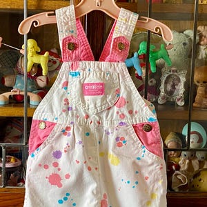 Vintage Girls Osh Kosh Splatter Paint Overalls, 3T, Osh Kosh B