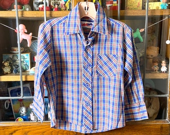 vintage boys plaid button down shirt, 4T, retro 1970’s plaid shirt