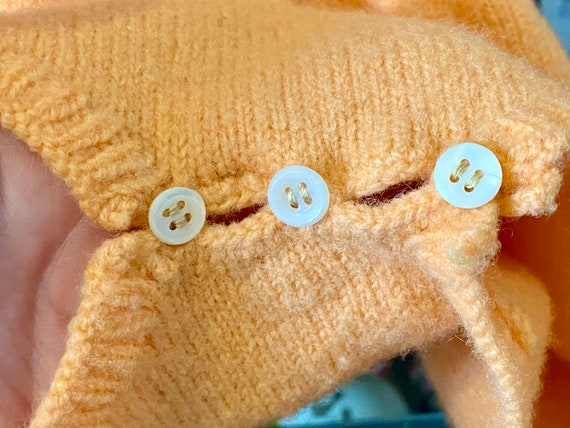 vintage handmade knit baby girls romper, peach, 3… - image 4