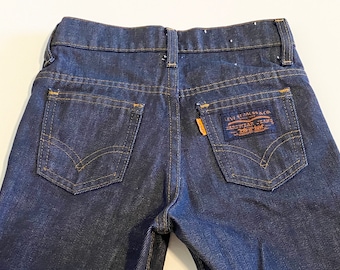 vintage 60’s boys orange tab Levi’s jeans, dark wash jeans, size 7 reg, flared leg/bell bottom