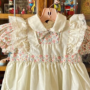 vintage girls dress, floral dress with ivory apron like design, lace and pintuck details, 3T image 2