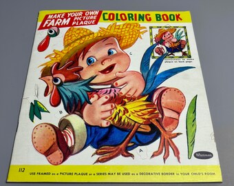 vintage Whitman farm coloring book, 1953, make your own picture plaque, NOS, unused