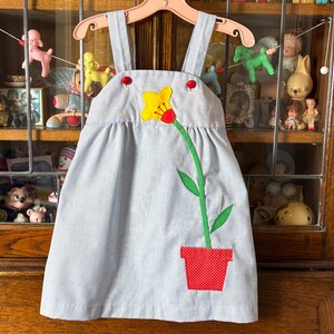 vintage Teenie Genie girls dress, flower in flower pot appliqué, 4T