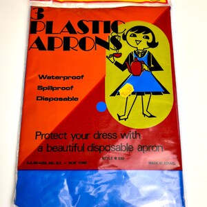 vintage set of 3 plastic aprons, disposable aprons, waterproof, bright blue image 2