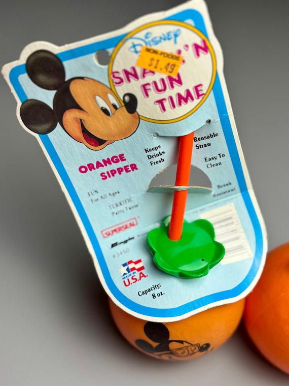 Vintage Mickey Mouse Orange Sipper, Set of 2, Walt Disney Co, 8 Oz
