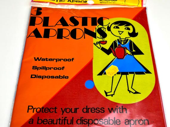 vintage set of 3 plastic aprons, disposable aprons, waterproof, bright blue