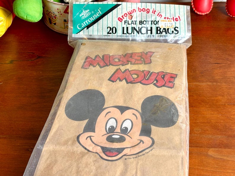 vintage Mickey Mouse brown lunch bags, NOS, set of 20, Carrousel, Walt Disney Company bild 1