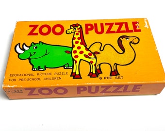 vintage Zoo Puzzle, 6 mini puzzles, Otagiri, preschool children, educational picture puzzle, made in Japan