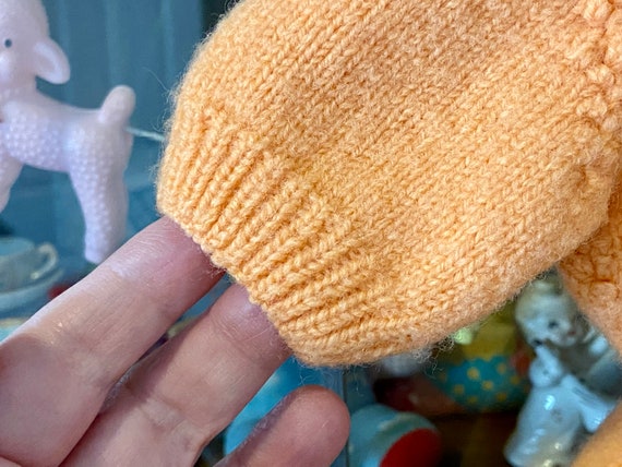 vintage handmade knit baby girls romper, peach, 3… - image 3