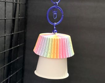 Pastel Mushroom Forager – Mushroom Foraging Toy for Rats, Cottagecore Enrichment, Hanging Treat Toy