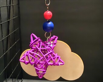 Color Pop Cloud & Star Rat Chew Toy | Rattan Star Dangle + Beads | Hanging Enrichment