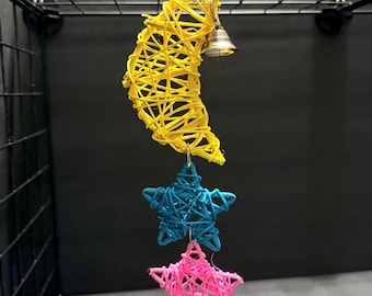 Color Pop Celestial Rat Chew Toy | Rattan Moon & Stars Hanging Enrichment