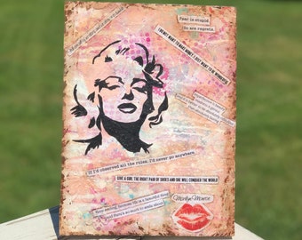 Marilyn Monroe Mixed Media Wall Art - Wood Panel - Wall Hanging - Quotes - Acrylic Painting - Old Hollywood Icon - Pink - Flowers - Abstract
