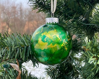 Alcohol Ink Christmas Ornament - Holiday Bauble - Shatterproof - Handmade - Hand-painted Fluid Art - Unique Gift Idea - Seasonal - Plastic