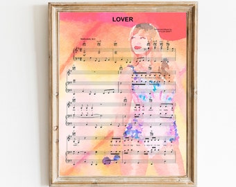 Taylor Swift Poster, Eras Tour, Colorful Watercolor Painting, Pop Music Art Print, Lover Sheet Music, Frameable Decor, Unique Gift, Swifties