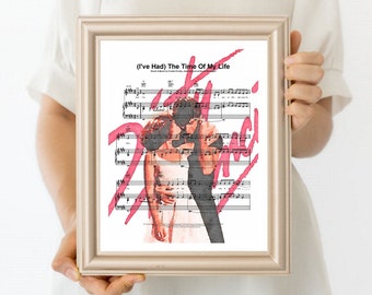 Patrick Swayze & Jennifer Grey, Dirty Dancing Movie Poster, Watercolor Painting, Time of My Life Sheet Music, Frameable Print, Unique Gift