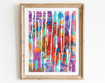 Colorful Abstract Contemporary Print, Mixed Media Acrylic Painting, Frameable Gallery Wall Art, Unique Gift Idea, Modern Fluid Artwork, Drip